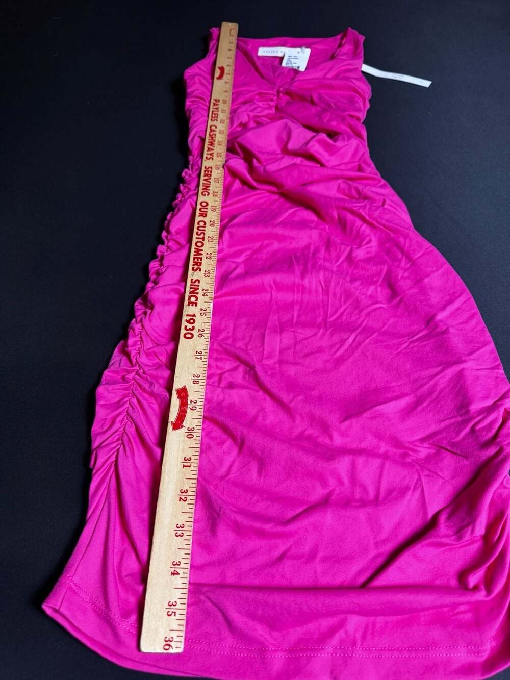 Susana Monaco Ruched V-Neck Punch Pink Sleeveless Midi Dress - Picture 3 of 9